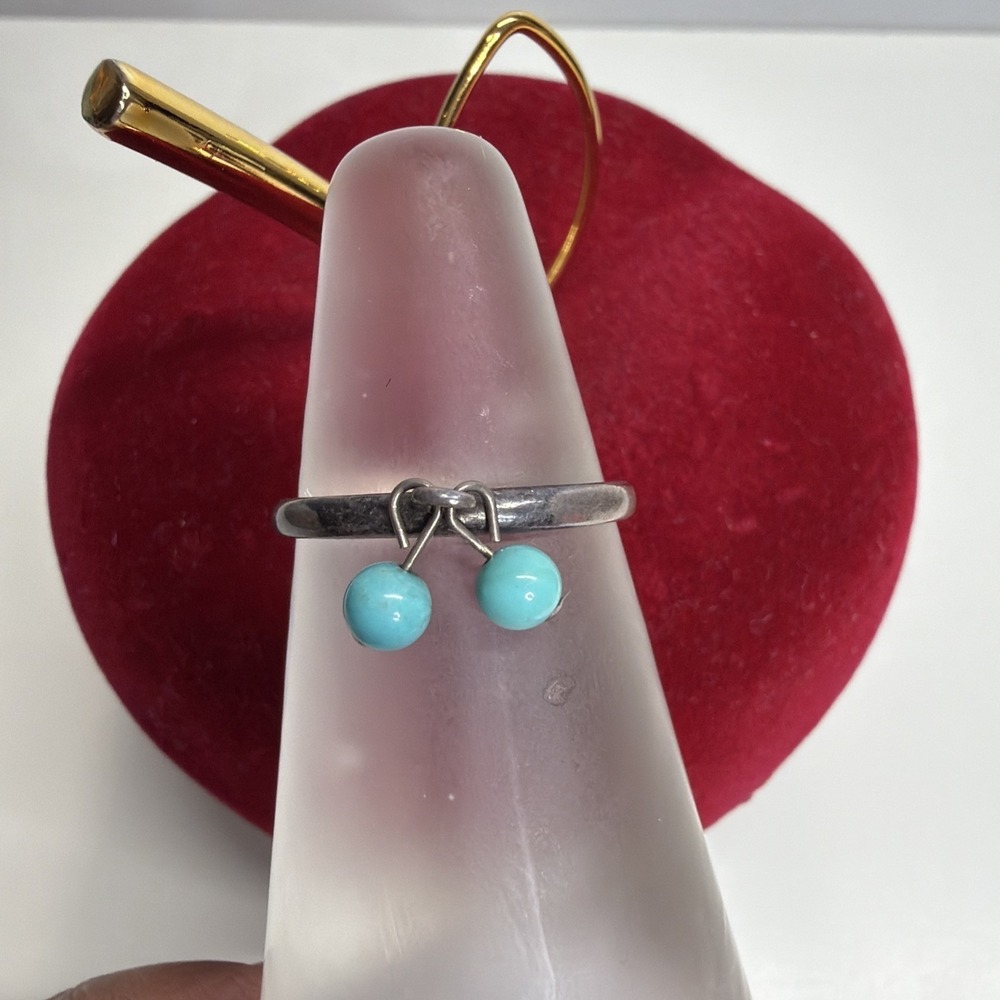 Vintage Coleman Co Sterling Silver Turquoise Dangle Bead Ring Sz 8 925 Fine